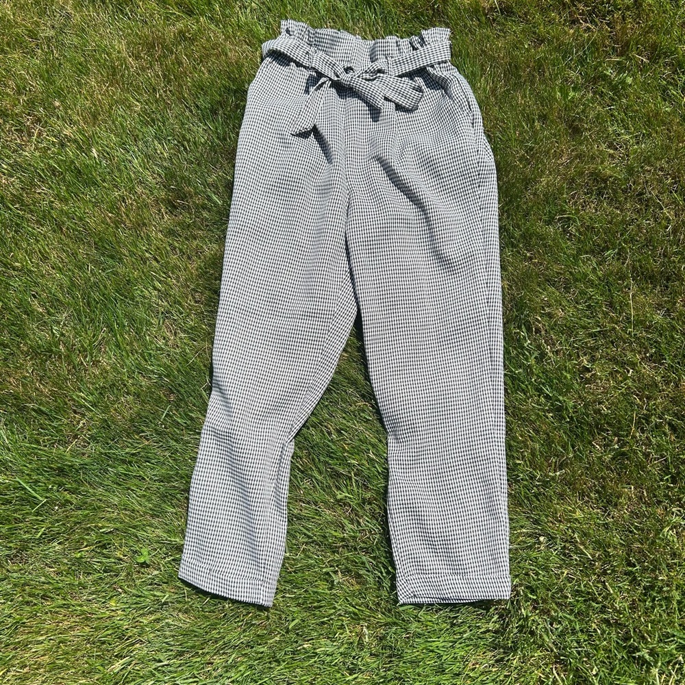 Black Gingham Paperbag Capri Trousers